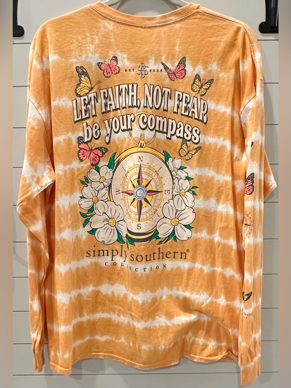 NWT Simply Southern Orange & White Tie-Dye Faith Not Fear Long Sleeve Tee XL
